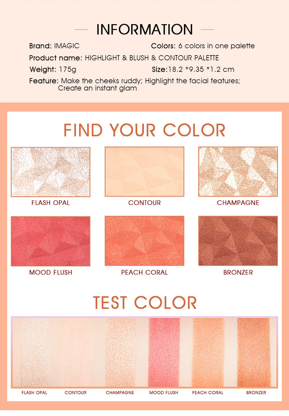 New 6-Color Blend Highlight Blush Palette