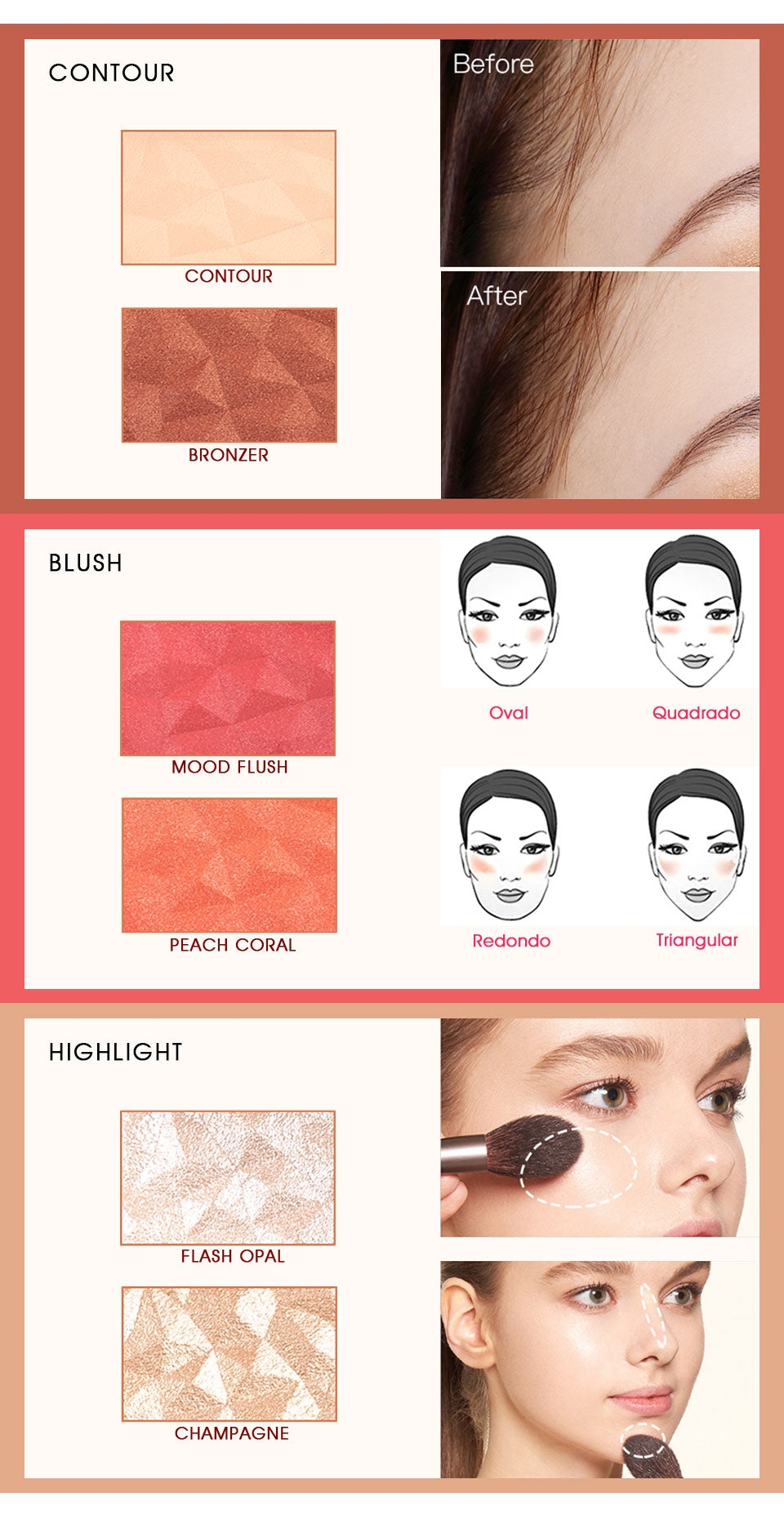 New 6-Color Blend Highlight Blush Palette