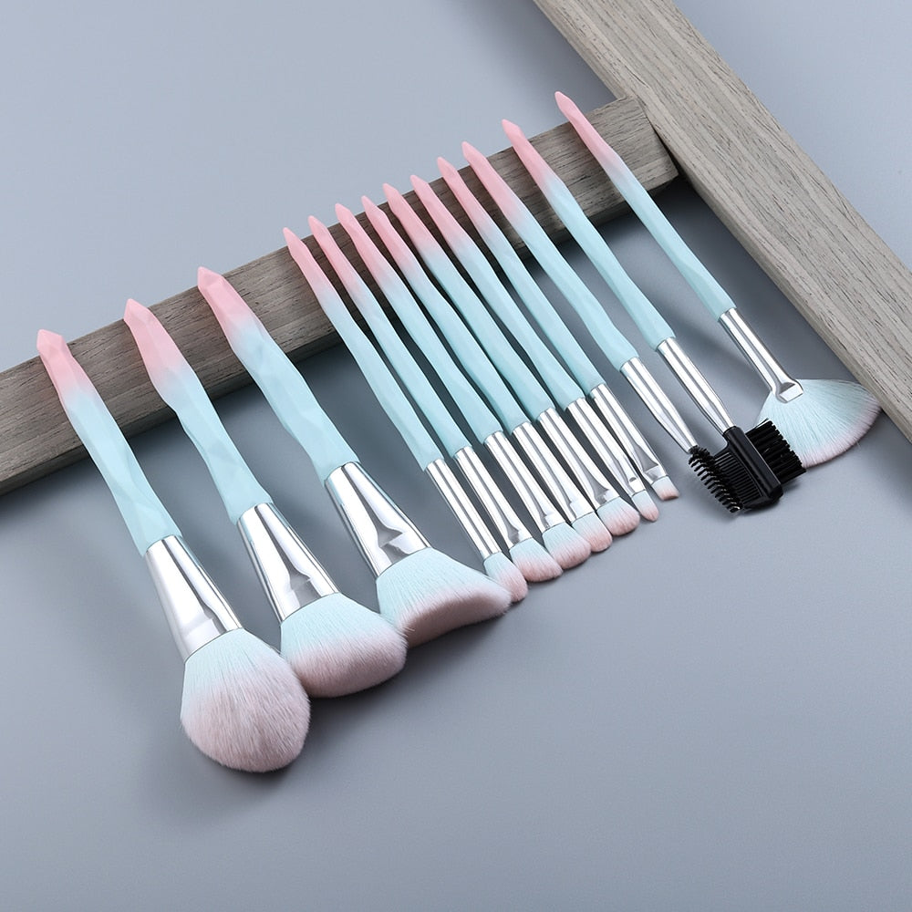 Blue / Coffee Super Soft Makeup Brushes Set - 13 Pcs