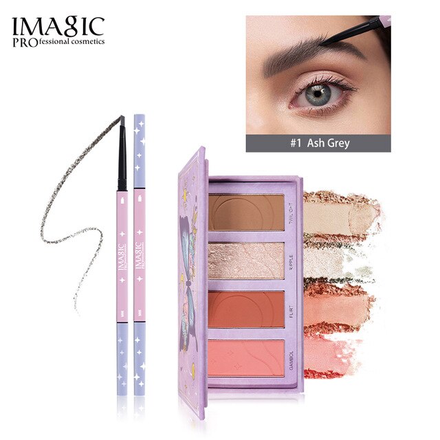 Long Lasting Make Up Waterproof Highlighter Powder Glitter Palette + Rouge Eyebrow Pencil