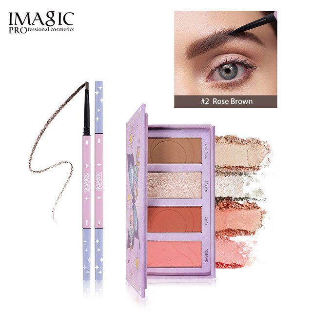 Long Lasting Make Up Waterproof Highlighter Powder Glitter Palette + Rouge Eyebrow Pencil