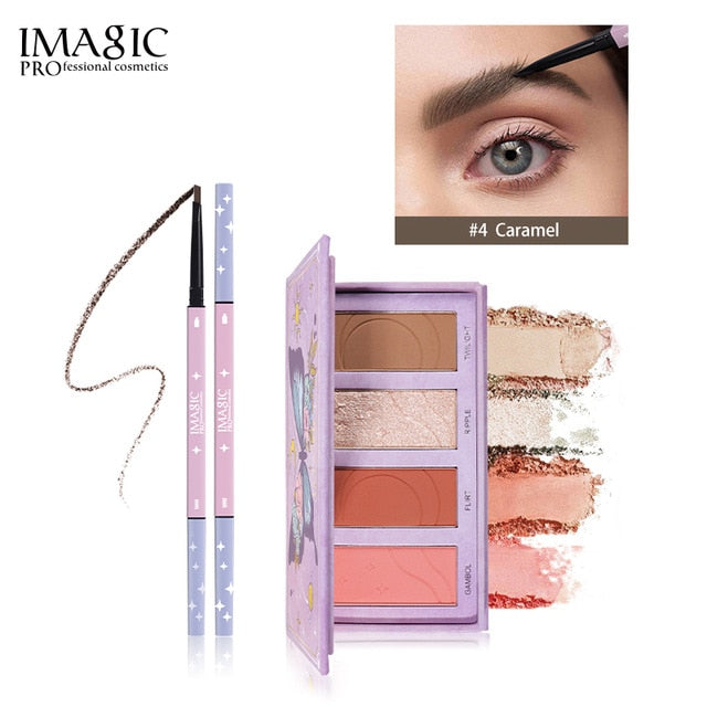 Long Lasting Make Up Waterproof Highlighter Powder Glitter Palette + Rouge Eyebrow Pencil