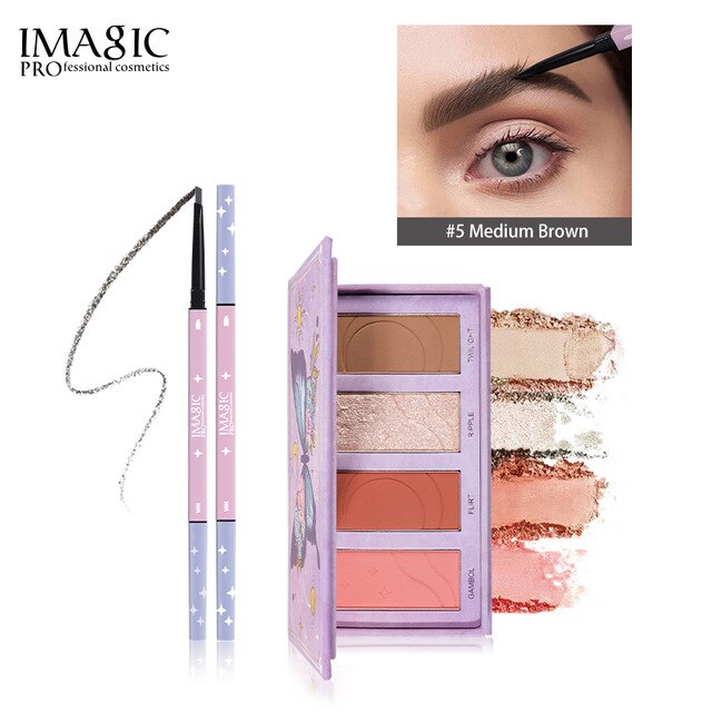 Long Lasting Make Up Waterproof Highlighter Powder Glitter Palette + Rouge Eyebrow Pencil